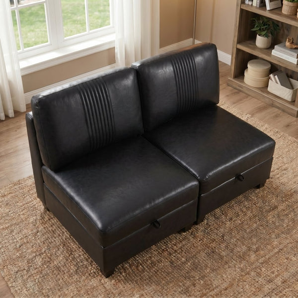 English Elm Flexible Pu Modular Loveseat with Hidden Storage Sleeper for Living Room Spaces Black W680P465895
