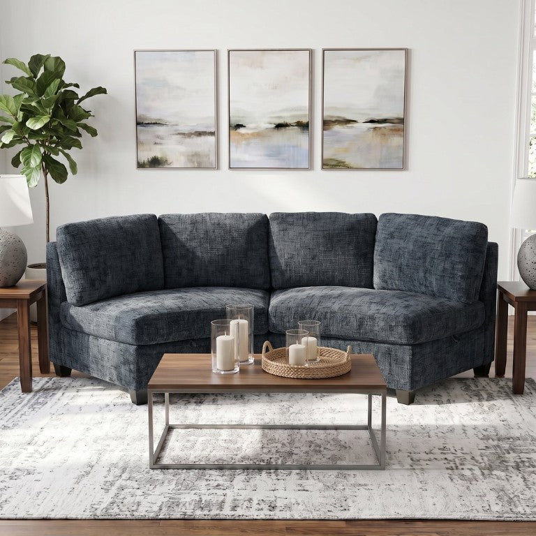 English Elm 2‑Seater Curved Chenille Sectional Sofa with Pine Frame and Pocket Spring Cushions Black W680P466216