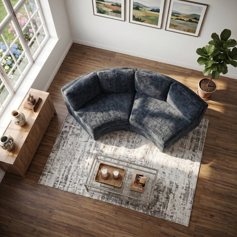 English Elm 2‑Seater Curved Chenille Sectional Sofa with Pine Frame and Pocket Spring Cushions Black W680P466216