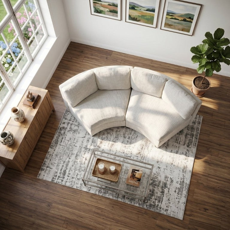 English Elm 2‑Seater Curved Modular Sectional with Chenille Upholstery and Pocket Spring Cushions W680P466219