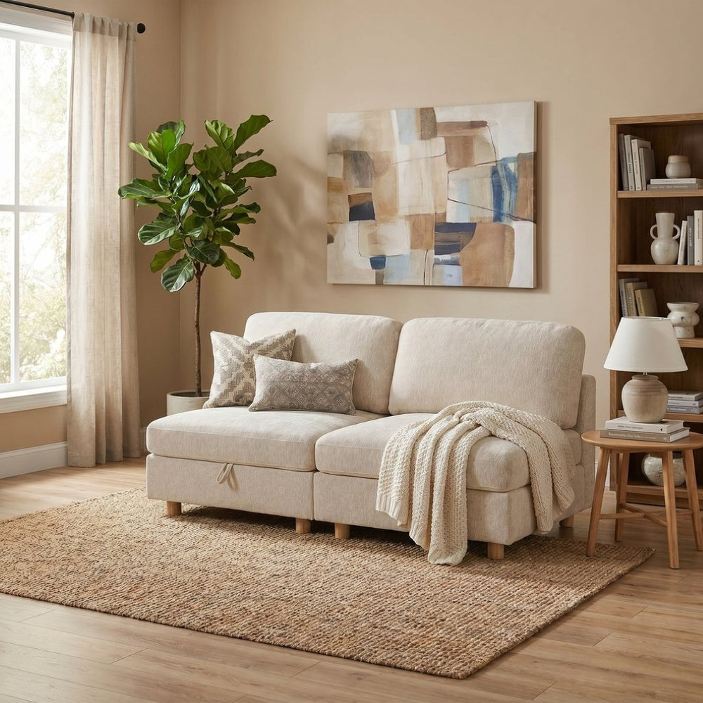 English Elm Modular Fabric Sectional Sofa with Hidden Storage and Convertible Sleeper Configuration W680P466909