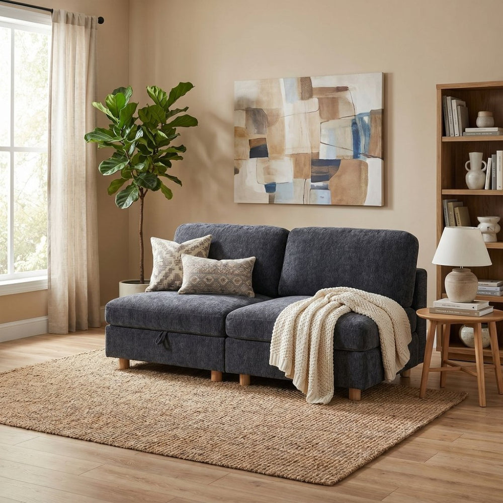 English Elm Modular Fabric Sectional Sofa with Hidden Storage and Convertible Sleeper Design W680P466910