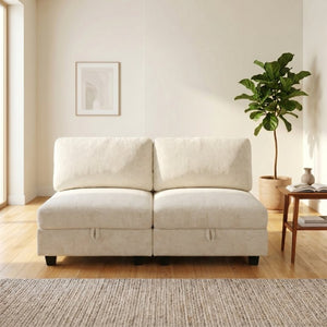 English Elm Armless Modular Two Piece Sectional with Hidden Storage and Convertible Sofa Bed Design White W680P466917