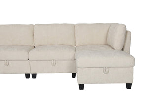 English Elm Armless Modular Two Piece Sectional with Hidden Storage and Convertible Sofa Bed Design White W680P466917
