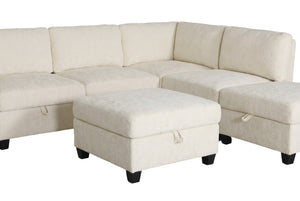 English Elm Armless Modular Two Piece Sectional with Hidden Storage and Convertible Sofa Bed Design White W680P466917