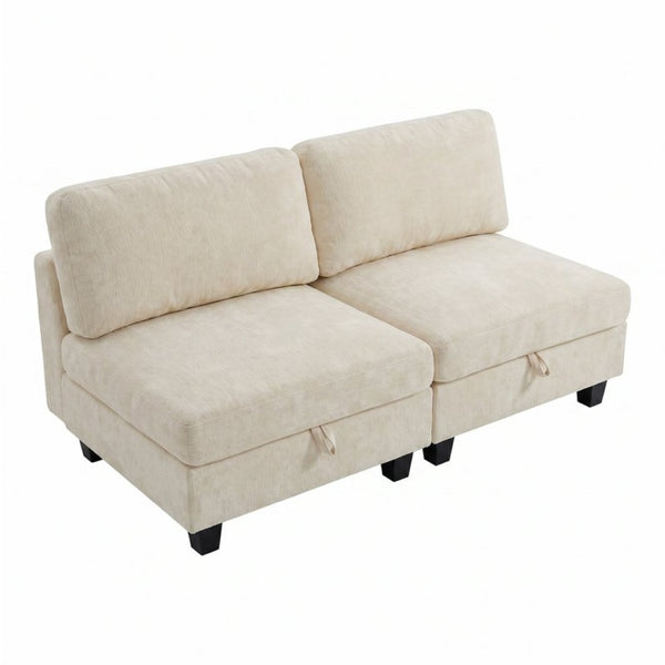 English Elm Armless Modular Two Piece Sectional with Hidden Storage and Convertible Sofa Bed Design White W680P466917