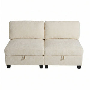 English Elm Armless Modular Two Piece Sectional with Hidden Storage and Convertible Sofa Bed Design White W680P466917
