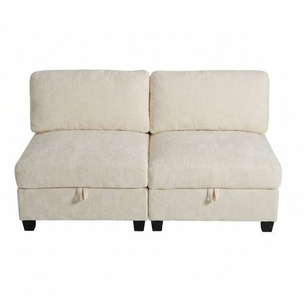 English Elm Armless Modular Two Piece Sectional with Hidden Storage and Convertible Sofa Bed Design White W680P466917