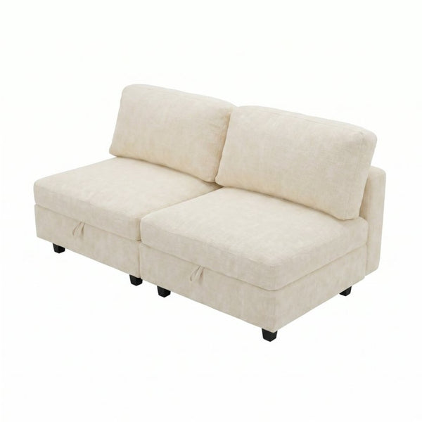 English Elm Armless Modular Two Piece Sectional with Hidden Storage and Convertible Sofa Bed Design White W680P466917