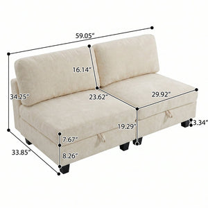 English Elm Armless Modular Two Piece Sectional with Hidden Storage and Convertible Sofa Bed Design White W680P466917