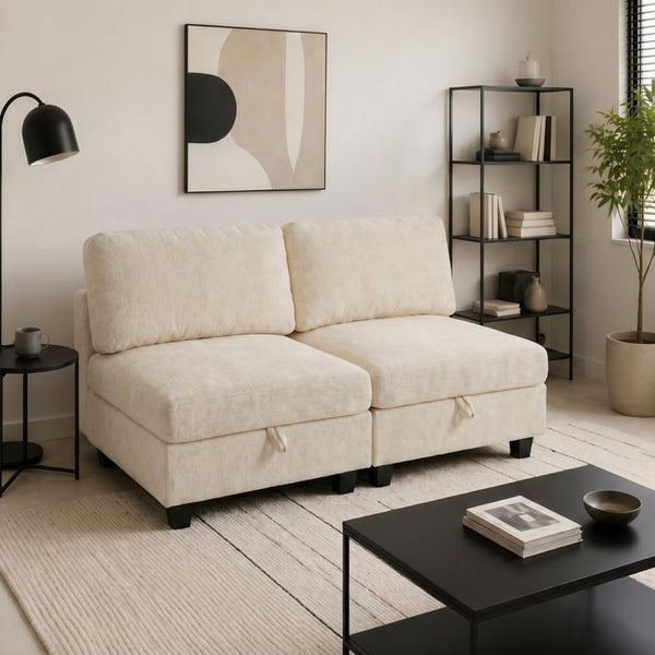 English Elm Armless Modular Two Piece Sectional with Hidden Storage and Convertible Sofa Bed Design White W680P466917
