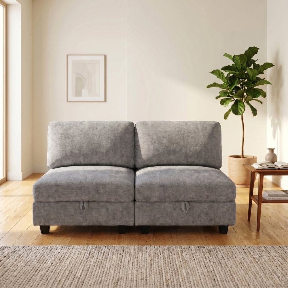 English Elm Armless Modular Two Piece Sectional with Hidden Storage and Convertible Sofa Bed Design Grey W680P466922