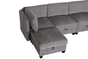 English Elm Armless Modular Two Piece Sectional with Hidden Storage and Convertible Sofa Bed Design Grey W680P466922