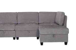 English Elm Armless Modular Two Piece Sectional with Hidden Storage and Convertible Sofa Bed Design Grey W680P466922