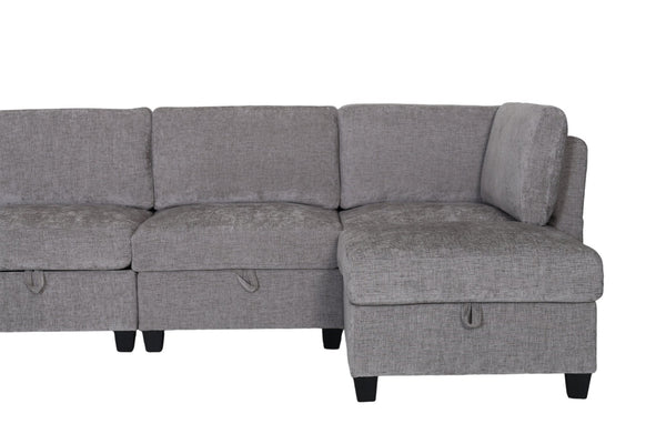 English Elm Armless Modular Two Piece Sectional with Hidden Storage and Convertible Sofa Bed Design Grey W680P466922