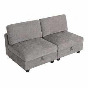 English Elm Armless Modular Two Piece Sectional with Hidden Storage and Convertible Sofa Bed Design Grey W680P466922