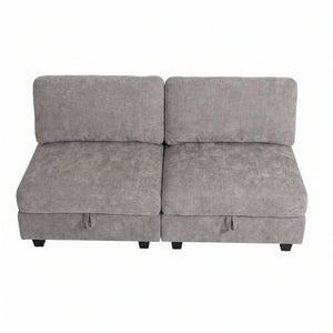 English Elm Armless Modular Two Piece Sectional with Hidden Storage and Convertible Sofa Bed Design Grey W680P466922