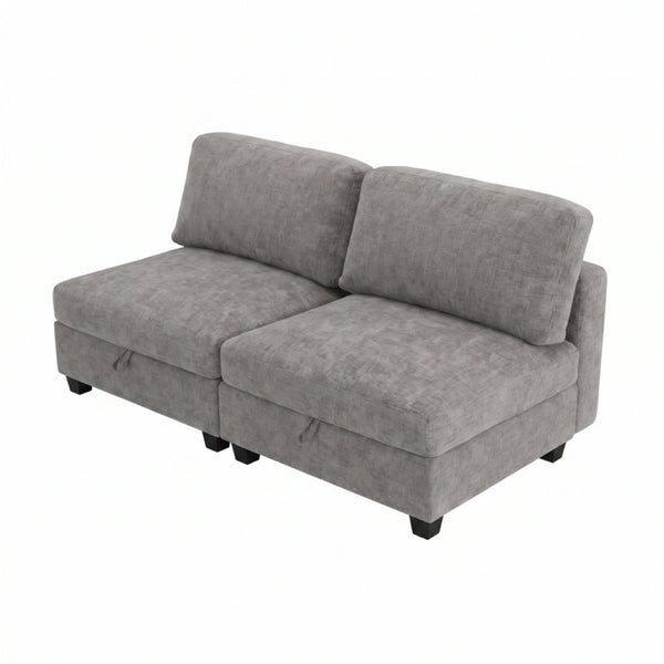 English Elm Armless Modular Two Piece Sectional with Hidden Storage and Convertible Sofa Bed Design Grey W680P466922