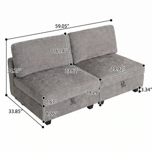 English Elm Armless Modular Two Piece Sectional with Hidden Storage and Convertible Sofa Bed Design Grey W680P466922