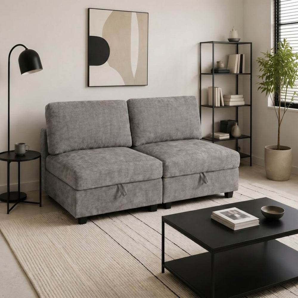 English Elm Armless Modular Two Piece Sectional with Hidden Storage and Convertible Sofa Bed Design Grey W680P466922