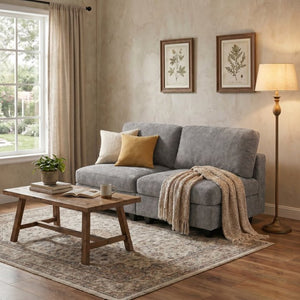 English Elm Armless Modular Two Piece Sectional with Hidden Storage and Convertible Sofa Bed Design Grey W680P466922