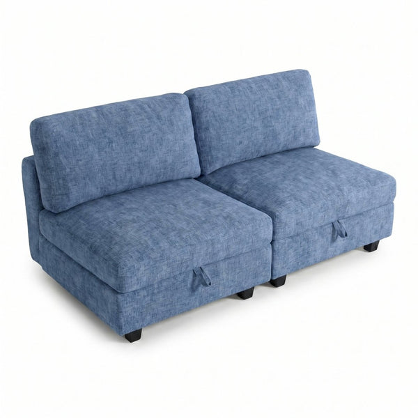 English Elm Armless Modular Two Piece Sectional with Hidden Storage and Convertible Sofa Bed Design Blue W680P466925