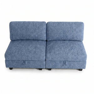 English Elm Armless Modular Two Piece Sectional with Hidden Storage and Convertible Sofa Bed Design Blue W680P466925