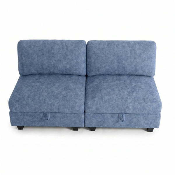 English Elm Armless Modular Two Piece Sectional with Hidden Storage and Convertible Sofa Bed Design Blue W680P466925