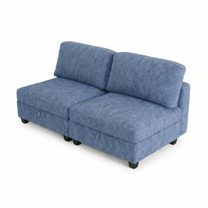English Elm Armless Modular Two Piece Sectional with Hidden Storage and Convertible Sofa Bed Design Blue W680P466925