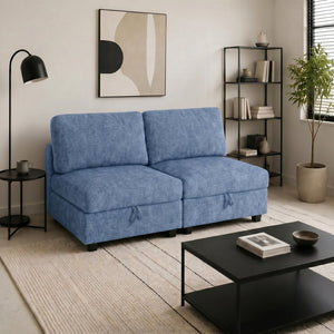 English Elm Armless Modular Two Piece Sectional with Hidden Storage and Convertible Sofa Bed Design Blue W680P466925