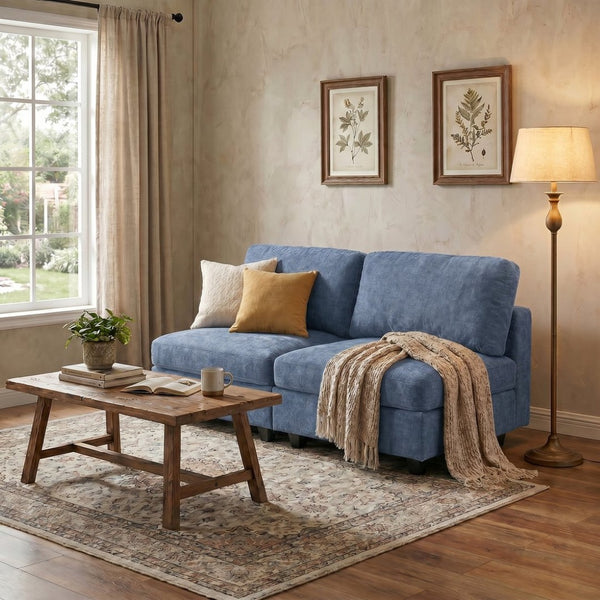 English Elm Armless Modular Two Piece Sectional with Hidden Storage and Convertible Sofa Bed Design Blue W680P466925