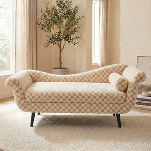 English Elm Classic Diamond Fabric Loveseat with Scroll Arms Birch Legs and Timeless Tailored Appeal Sand W680P484967