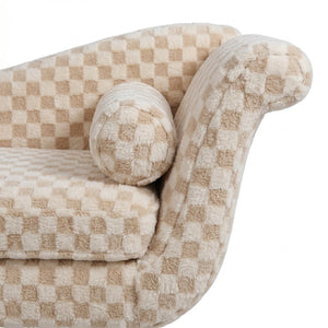 English Elm Classic Diamond Fabric Loveseat with Scroll Arms Birch Legs and Timeless Tailored Appeal Sand W680P484967