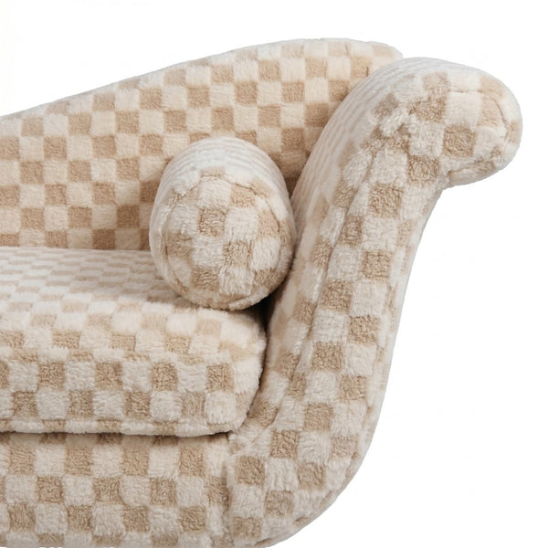 English Elm Classic Diamond Fabric Loveseat with Scroll Arms Birch Legs and Timeless Tailored Appeal Sand W680P484967