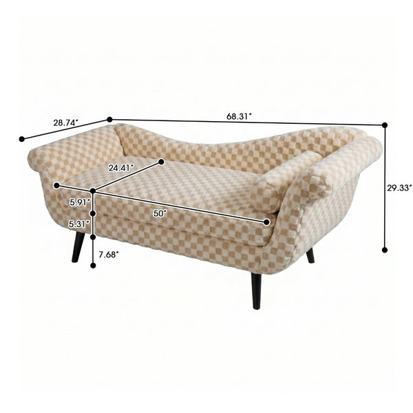 English Elm Classic Diamond Fabric Loveseat with Scroll Arms Birch Legs and Timeless Tailored Appeal Sand W680P484967