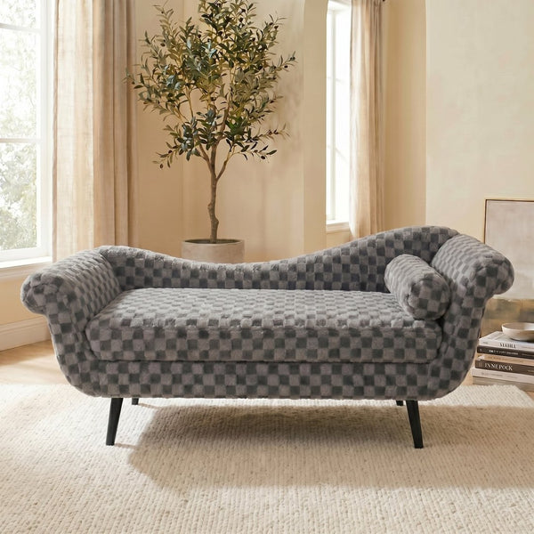 English Elm Classic Diamond Fabric Loveseat with Scroll Arms Birch Legs and Timeless Tailored Appeal Smoke Grey W680P484970
