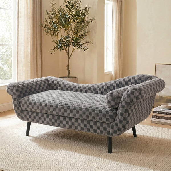 English Elm Classic Diamond Fabric Loveseat with Scroll Arms Birch Legs and Timeless Tailored Appeal Smoke Grey W680P484970