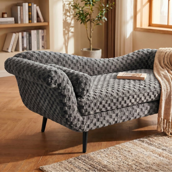English Elm Classic Diamond Fabric Loveseat with Scroll Arms Birch Legs and Timeless Tailored Appeal Smoke Grey W680P484970