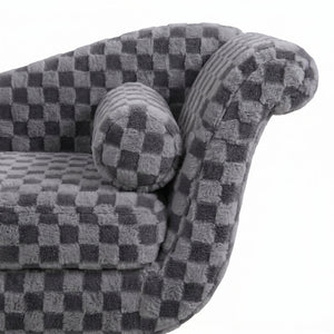 English Elm Classic Diamond Fabric Loveseat with Scroll Arms Birch Legs and Timeless Tailored Appeal Smoke Grey W680P484970