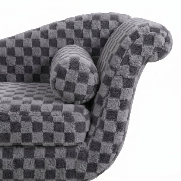 English Elm Classic Diamond Fabric Loveseat with Scroll Arms Birch Legs and Timeless Tailored Appeal Smoke Grey W680P484970
