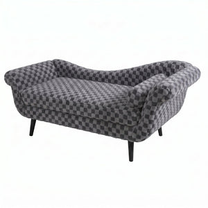 English Elm Classic Diamond Fabric Loveseat with Scroll Arms Birch Legs and Timeless Tailored Appeal Smoke Grey W680P484970