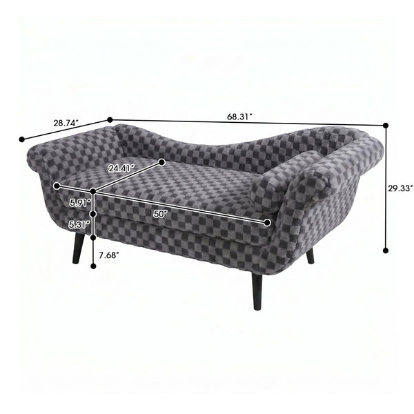 English Elm Classic Diamond Fabric Loveseat with Scroll Arms Birch Legs and Timeless Tailored Appeal Smoke Grey W680P484970