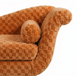 English Elm Classic Diamond Fabric Loveseat with Scroll Arms Birch Legs and Timeless Tailored Appeal Orange W680P484976
