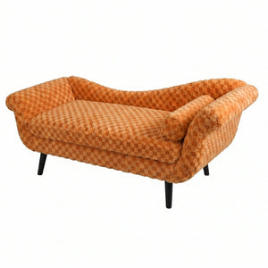 English Elm Classic Diamond Fabric Loveseat with Scroll Arms Birch Legs and Timeless Tailored Appeal Orange W680P484976