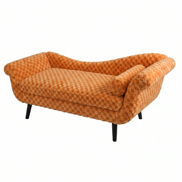 English Elm Classic Diamond Fabric Loveseat with Scroll Arms Birch Legs and Timeless Tailored Appeal Orange W680P484976