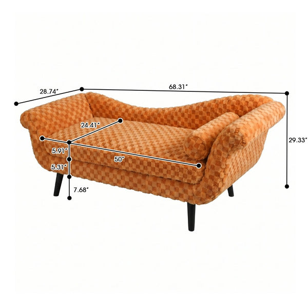 English Elm Classic Diamond Fabric Loveseat with Scroll Arms Birch Legs and Timeless Tailored Appeal Orange W680P484976