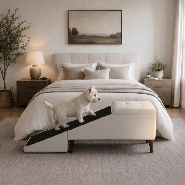 English Elm 2-in-1 Convertible Pet Ramp Footstool Solid Wood Frame Non-slip Surface for Dogs Cats Beige W680P495392