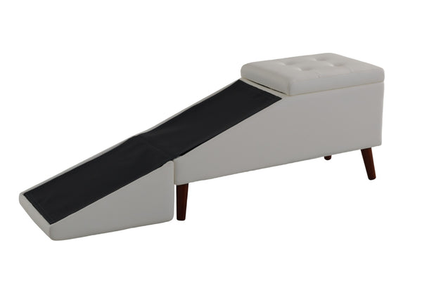 English Elm 2-in-1 Convertible Pet Ramp Footstool Solid Wood Frame Non-slip Surface for Dogs Cats Beige W680P495392