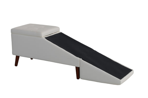 English Elm 2-in-1 Convertible Pet Ramp Footstool Solid Wood Frame Non-slip Surface for Dogs Cats Beige W680P495392