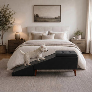 English Elm 2-in-1 Convertible Pet Ramp Footstool Solid Wood Frame Non-slip Surface for Dogs Cats Black W680P495412